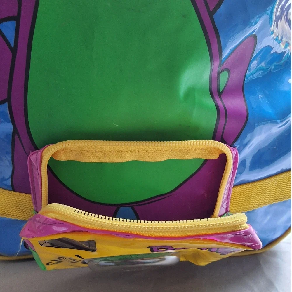 Vintage 1998 Barney the Dinosaur Kids Vinyl Backpack Blue Yellow 90s Retro